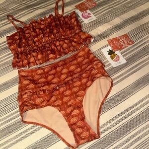 Kortni Jeane Rust Ruffled Swimsuit Size S/M